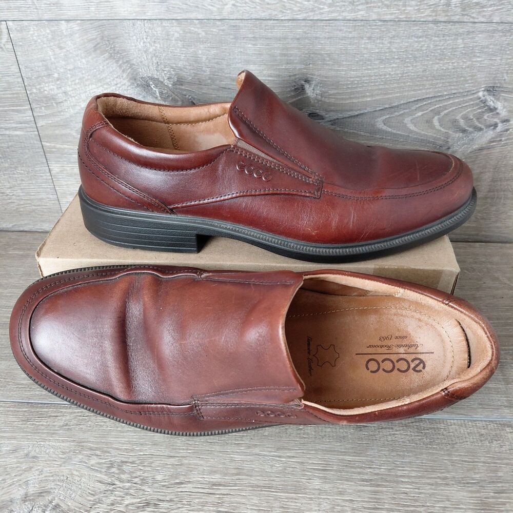 ECCO Helsinki 2 Shoes Mens Brown Leather Apron Toe Slip On Loafers 9-9.5 EU 43